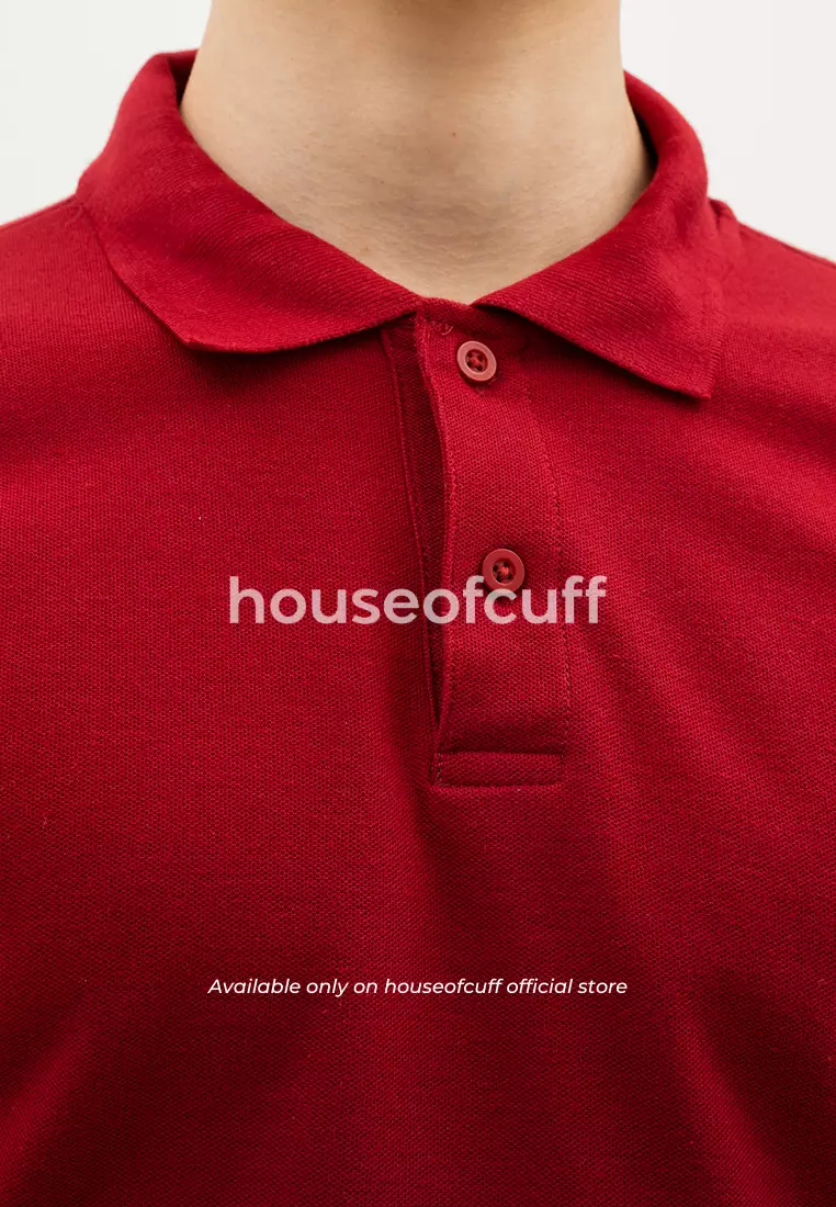Polo Shirt Kaos Kerah Polo Lengan Panjang Slim Fit Maroon