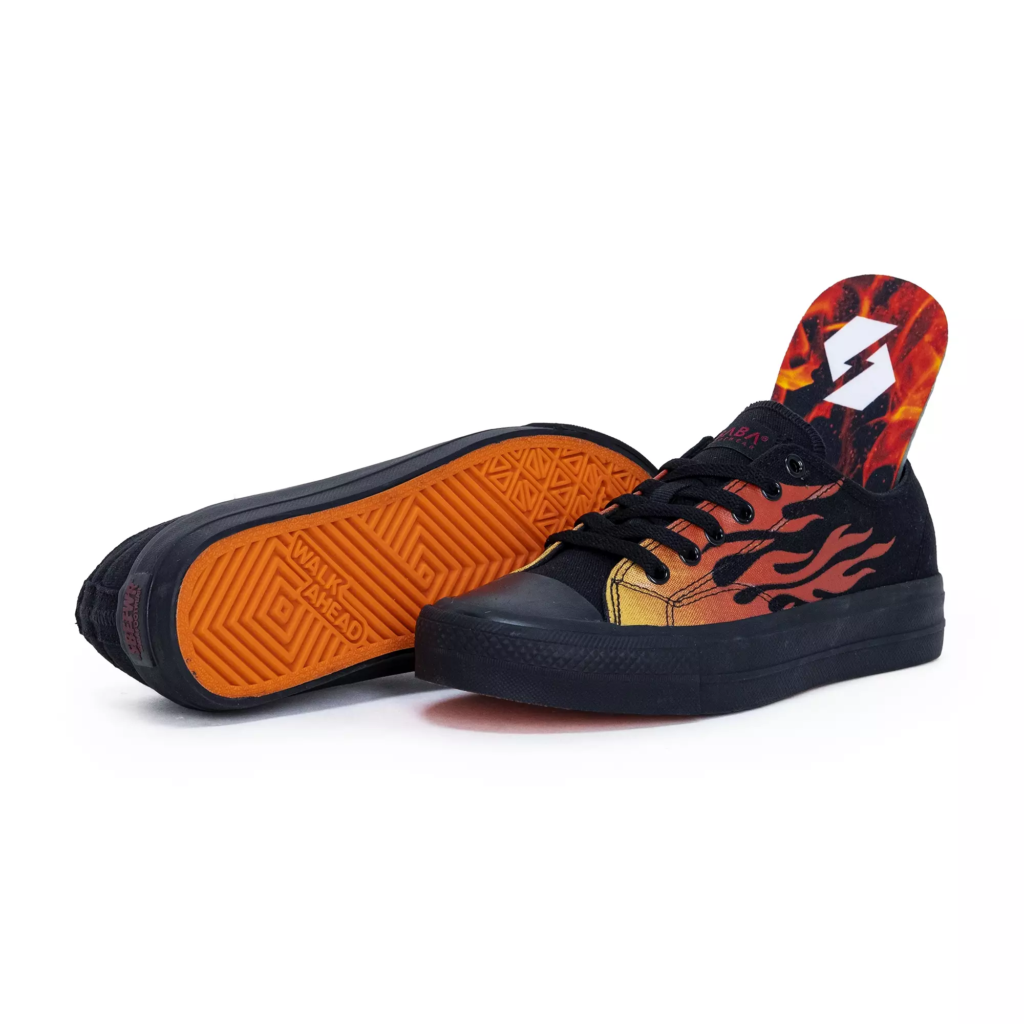 SABA Vintage Red Flame All Black - Sepatu Sneakers Casual Pria Wanita