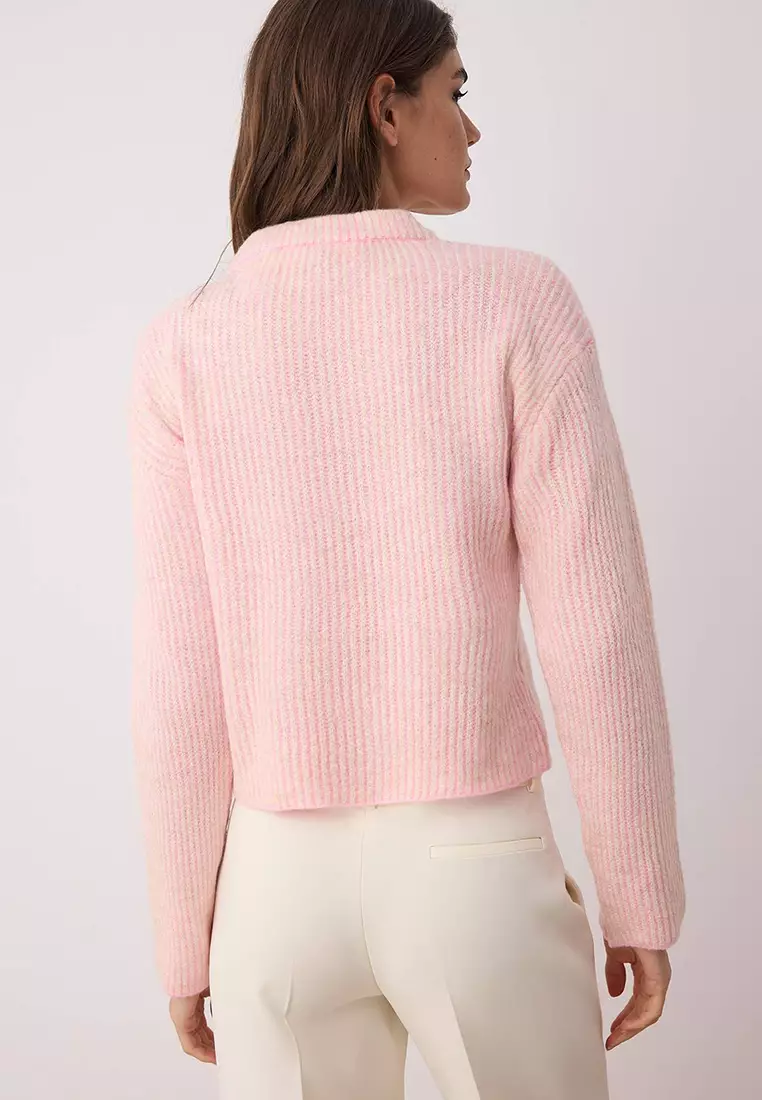 Crop Soft Textured Crew Neck Knitwear Sweater