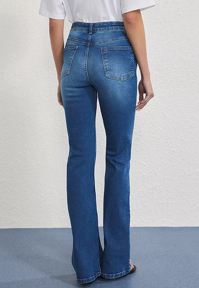 Blue High Waist Flare Jeans Twoss25Je00109