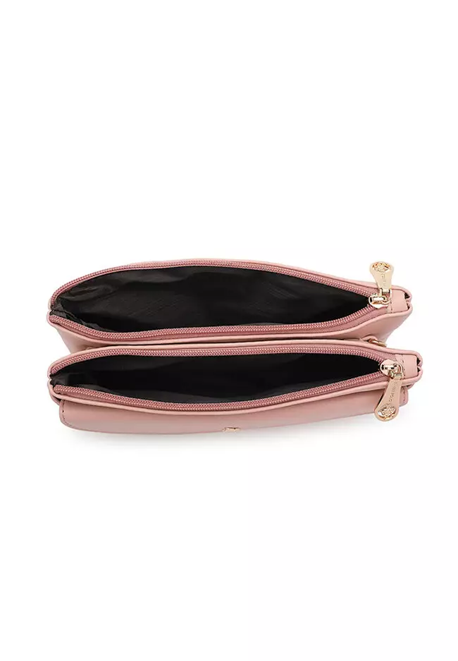 Faux Leather Sling Bag / Crossbody Bag / Wristlet - Pink