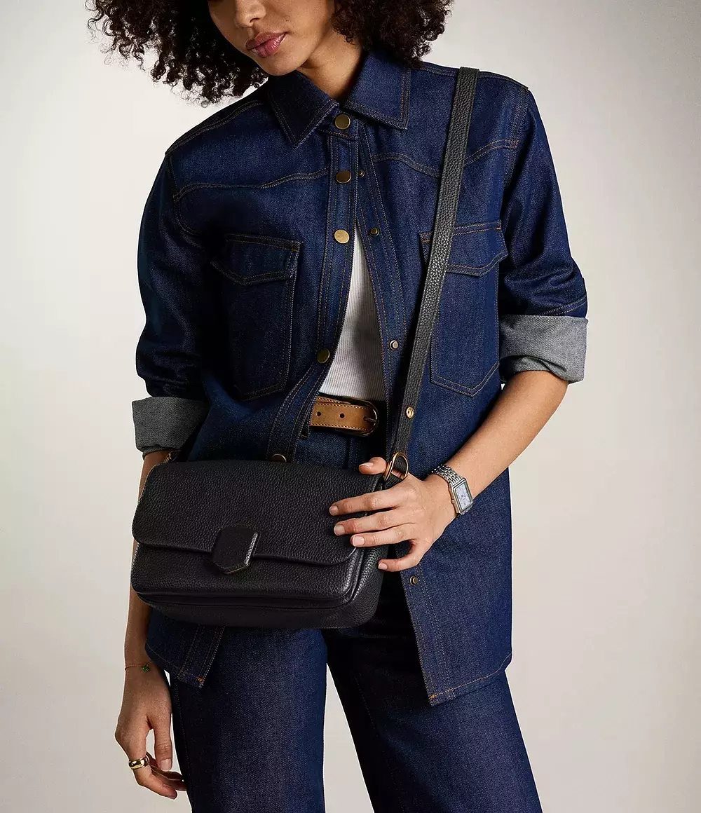 Fossil Lennox Leather Shoulder Black Tas Bahu Wanita ZB11116-001