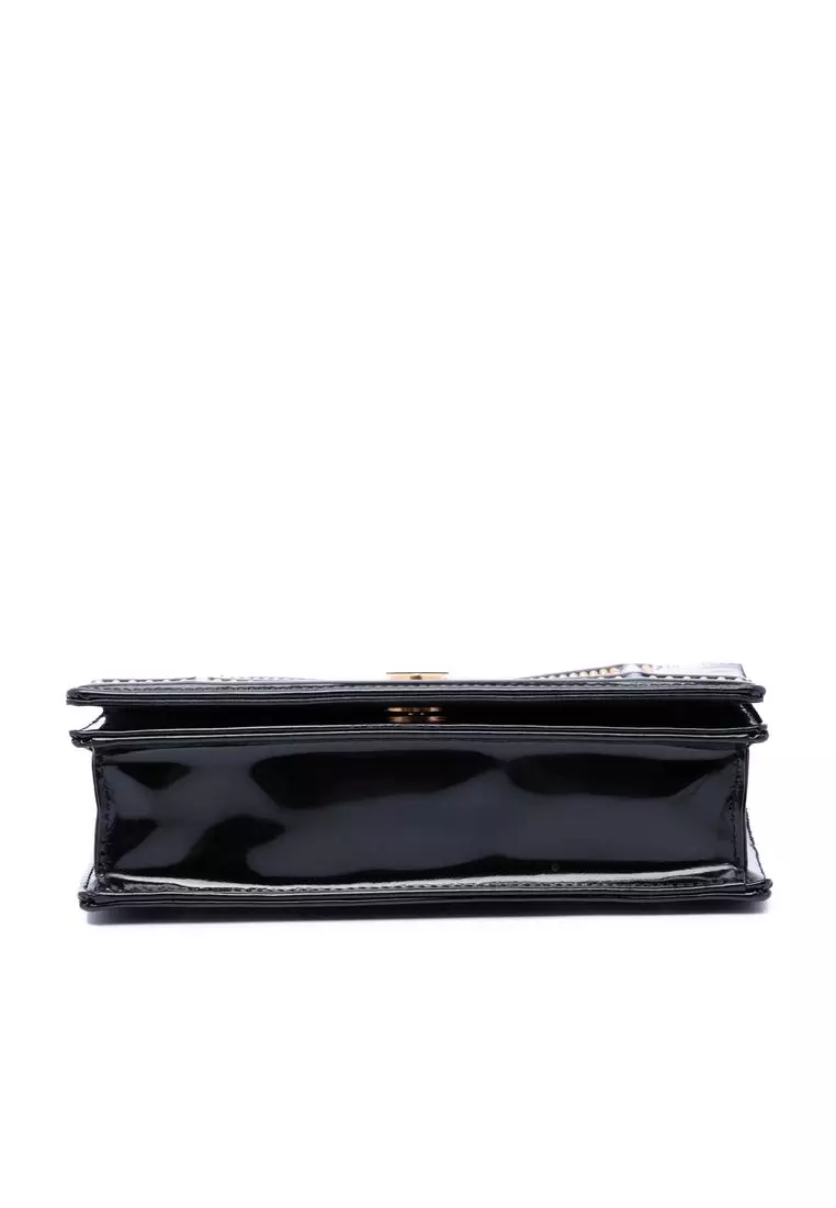 Pre-Loved Dior Studded Patent Diorama Top Handle Wallet On Chain