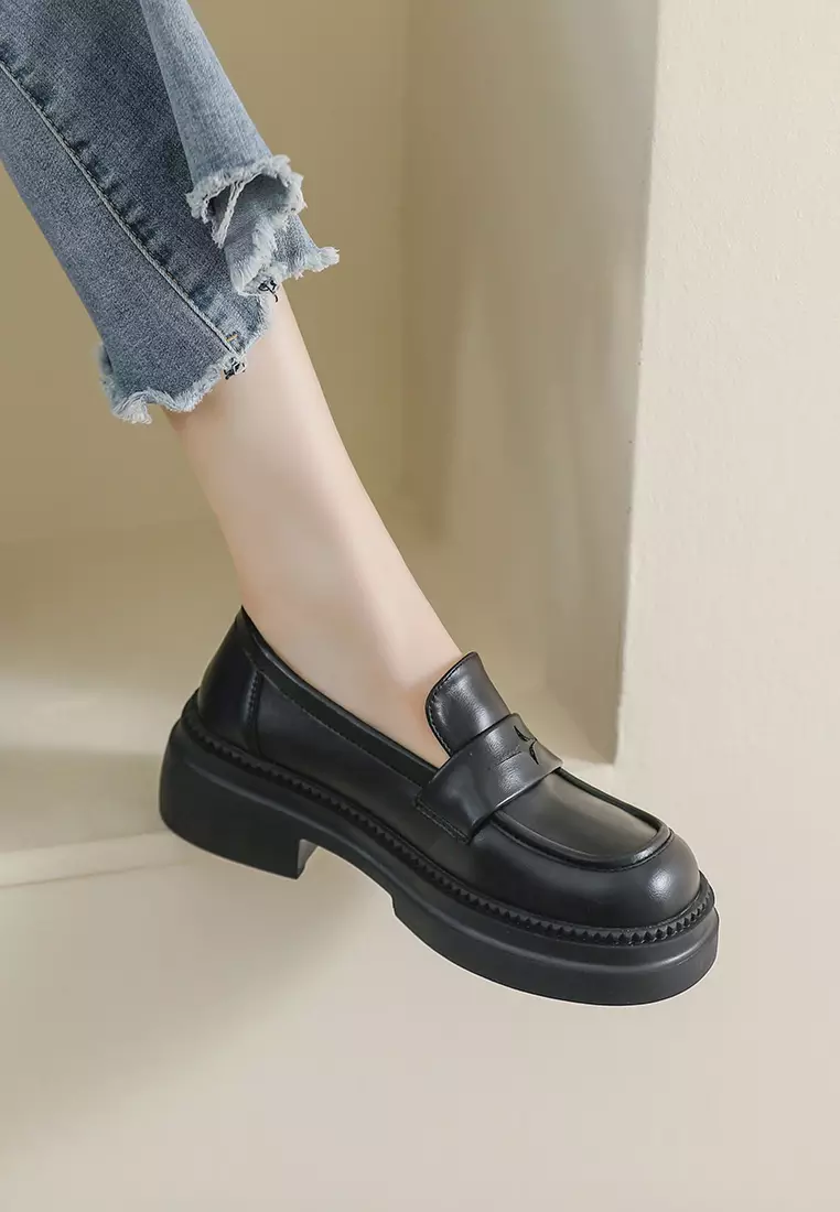 Platform Penny Microfiber Leather Loafers WW969-1