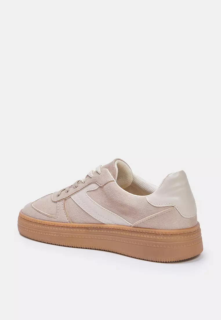 Beige Two Lace-Up Dual-Use Women Retro Sneakers Takss25Sn00009