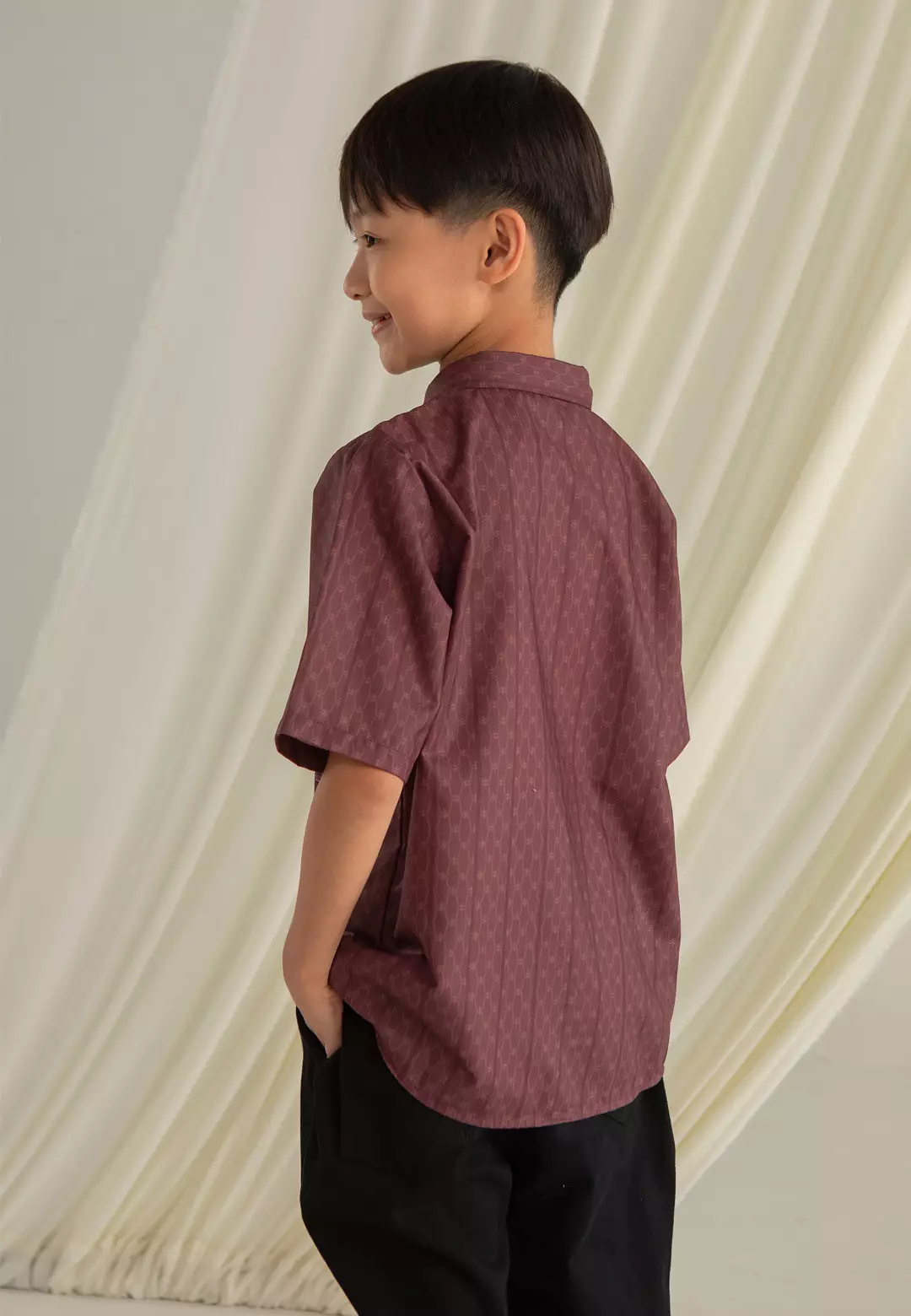 HijabChic Rumi Koko Boy Maroon - Baju Lebaran Anak Laki-Laki Koko Motif Geometris