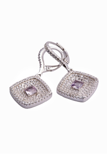 SHANTAL JEWELRY grey and white and pink and purple and silver Cubic Zirconia Silver Amethyst Rombus Drop Earrings SH814AC47INCSG_1