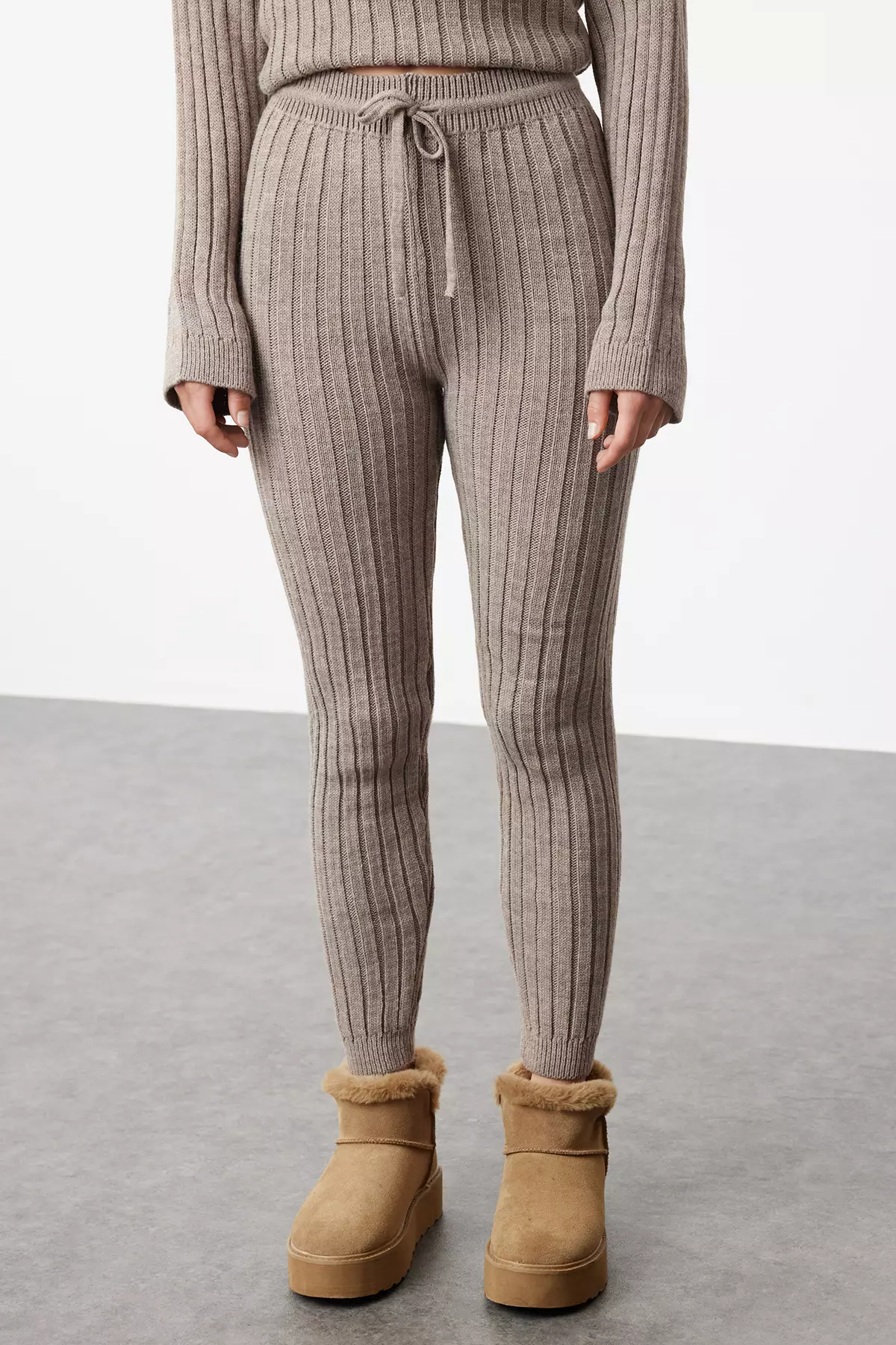 Mink Ribbed Wide Pattern Knitwear Bottom-Top Set