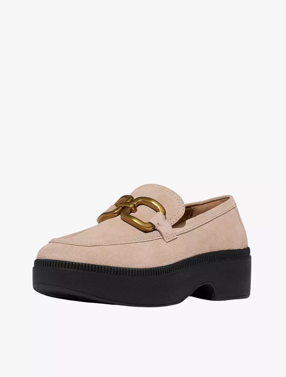 Fitflop F-Luma Square-Chain Suede Demi-Wedge Loafers - Classic Beige
