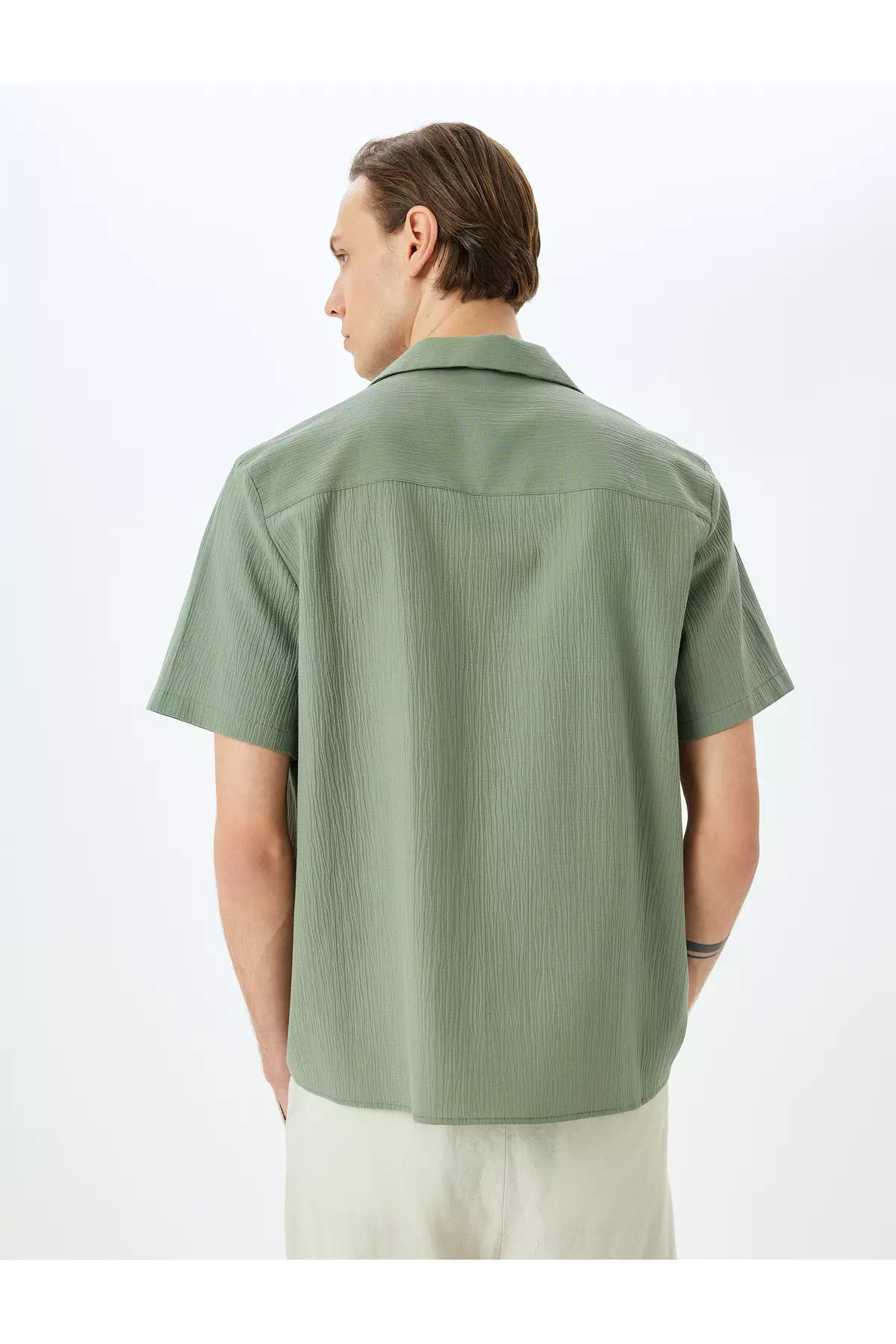Buttoned Cotton Blend Regular Fit Textured Short Sleeve Shirt