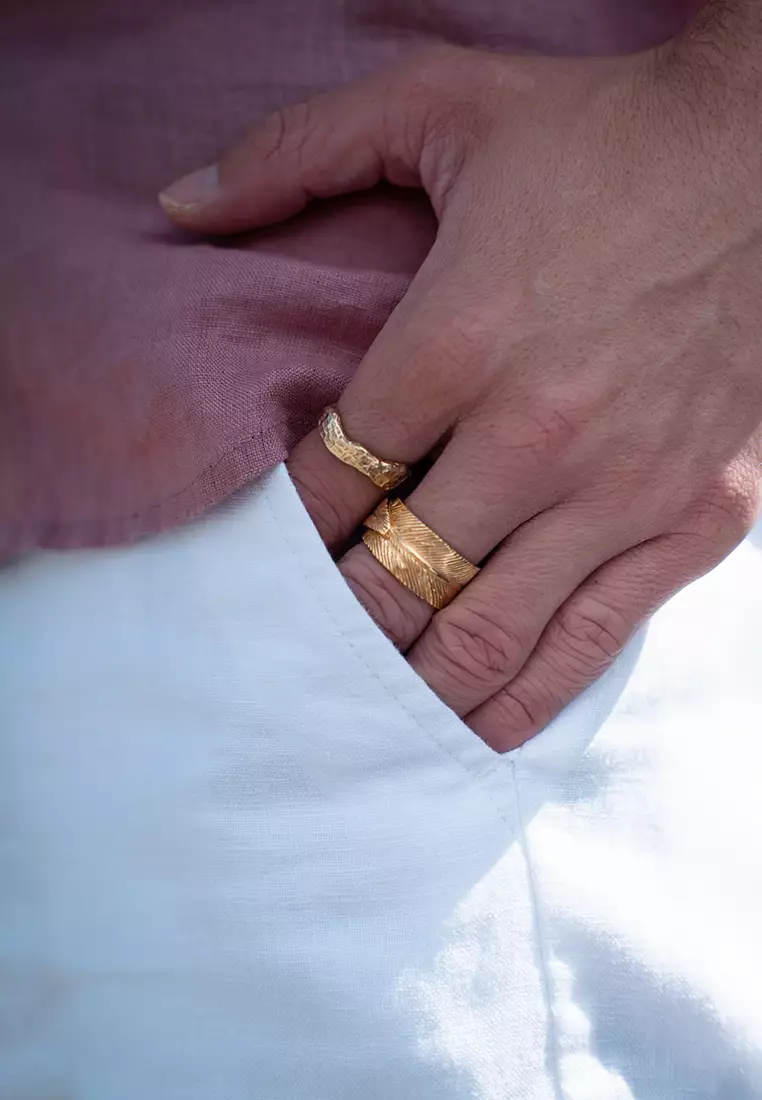 Men's Silver Organic Textured Band Ring – Gold-Plated