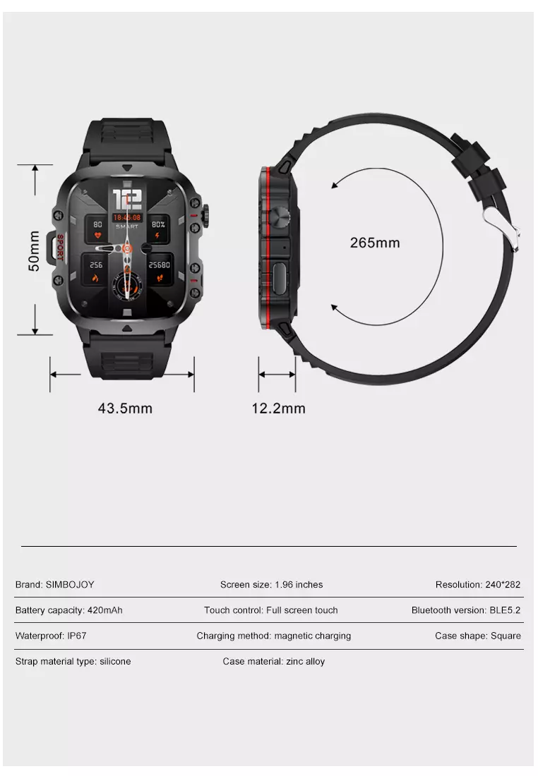 Smart Watch QX11 1.96 inch Full screen touch Long Time Battery Multiple sports modes Jam Pintar Black dengan gelang gratis