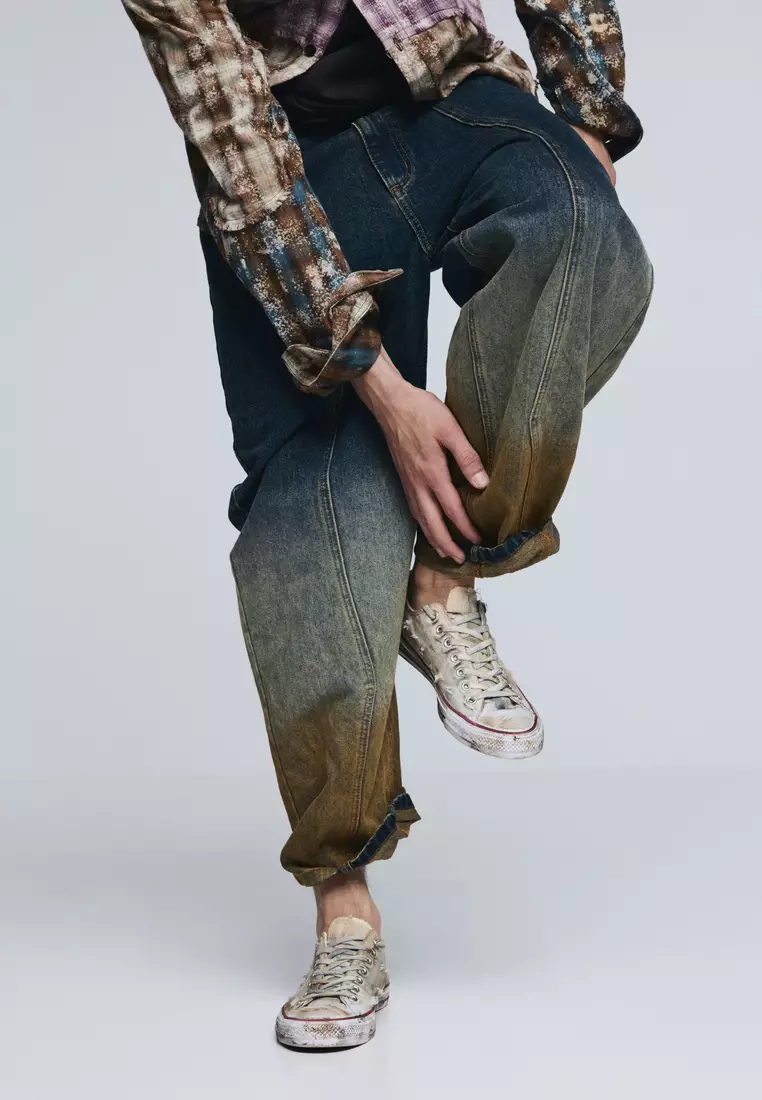 Denim pants with cuffed hem