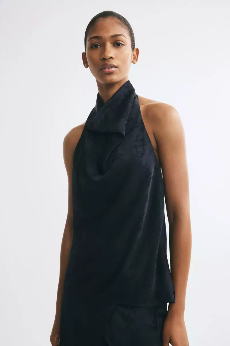 Cowl-neck halterneck top