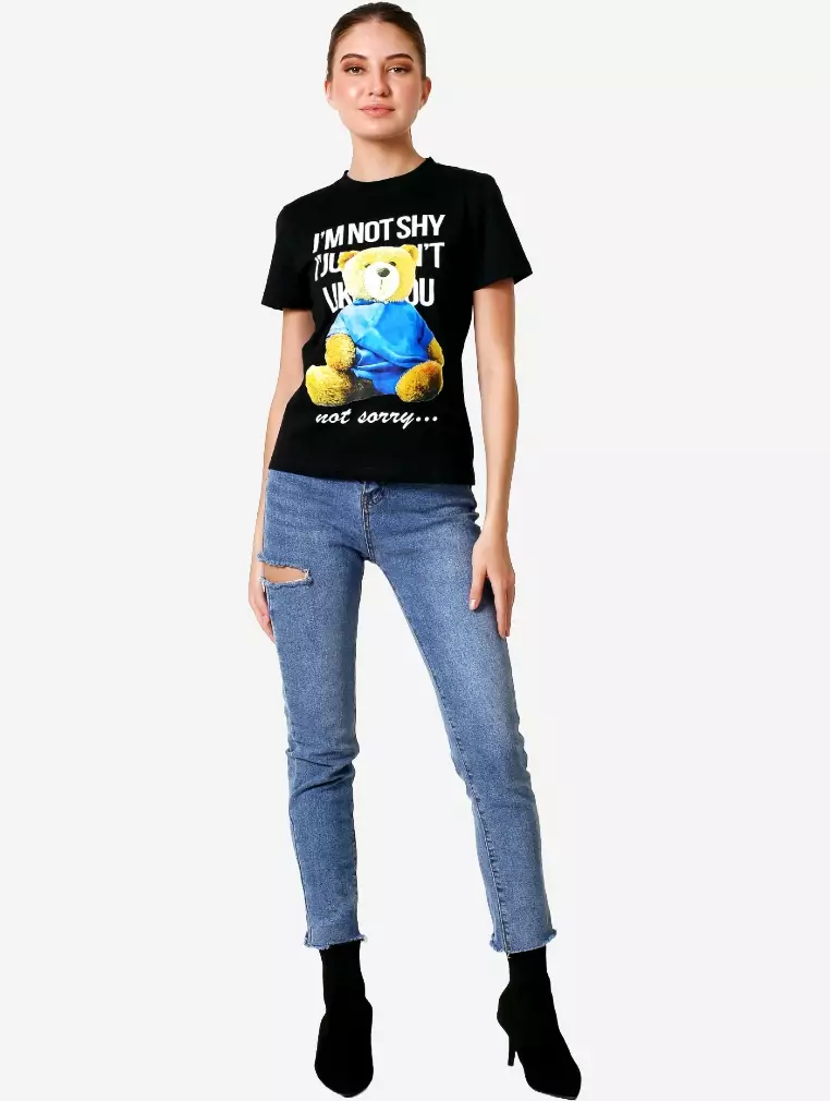 TONIQUE Kaos Katun Combed Wanita Hitam MOLLY Women's Regular Fit Cotton Combed 24s Graphic T-Shirt