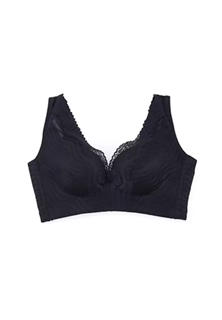 Women's Elegant Full Cup Non-wired Push Up Lace Bra - Black