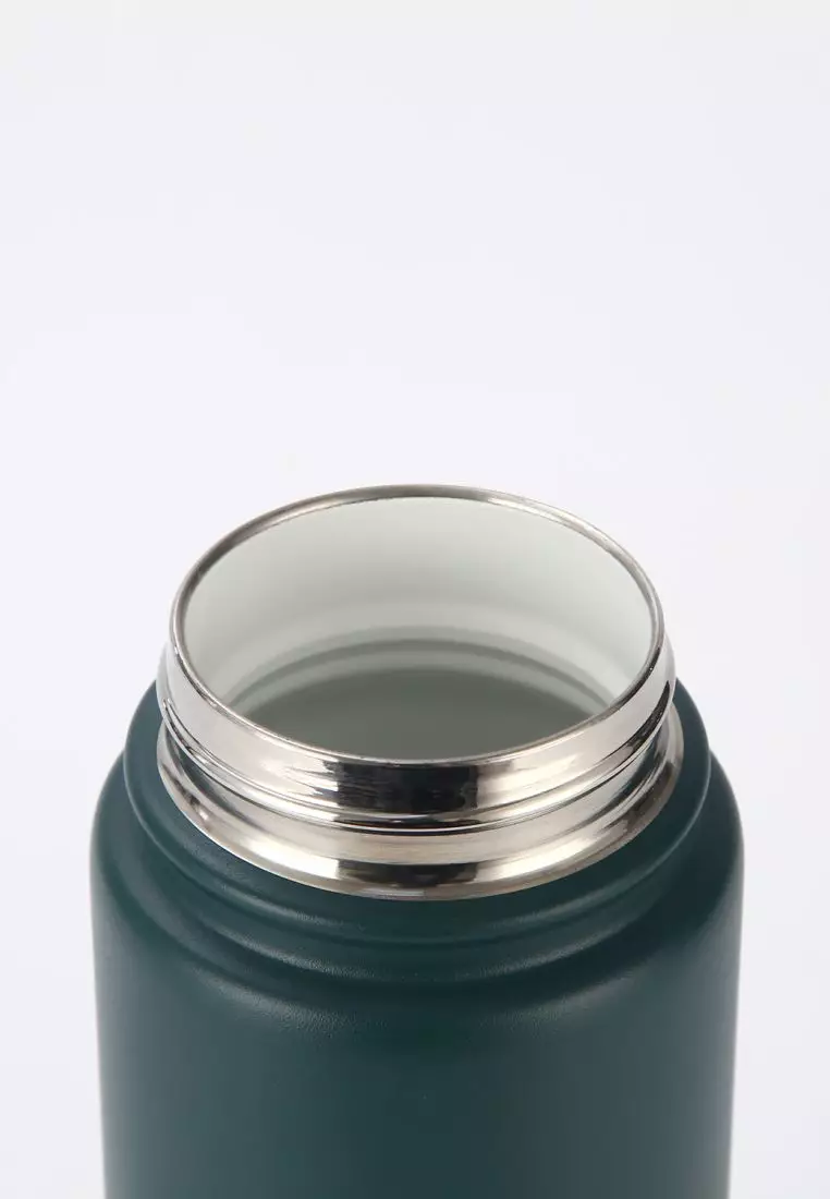 Crossing Urban Ceramic S/S Insulated Flat Cap Bottle With Handle 600ml - Squash (Dark Green)