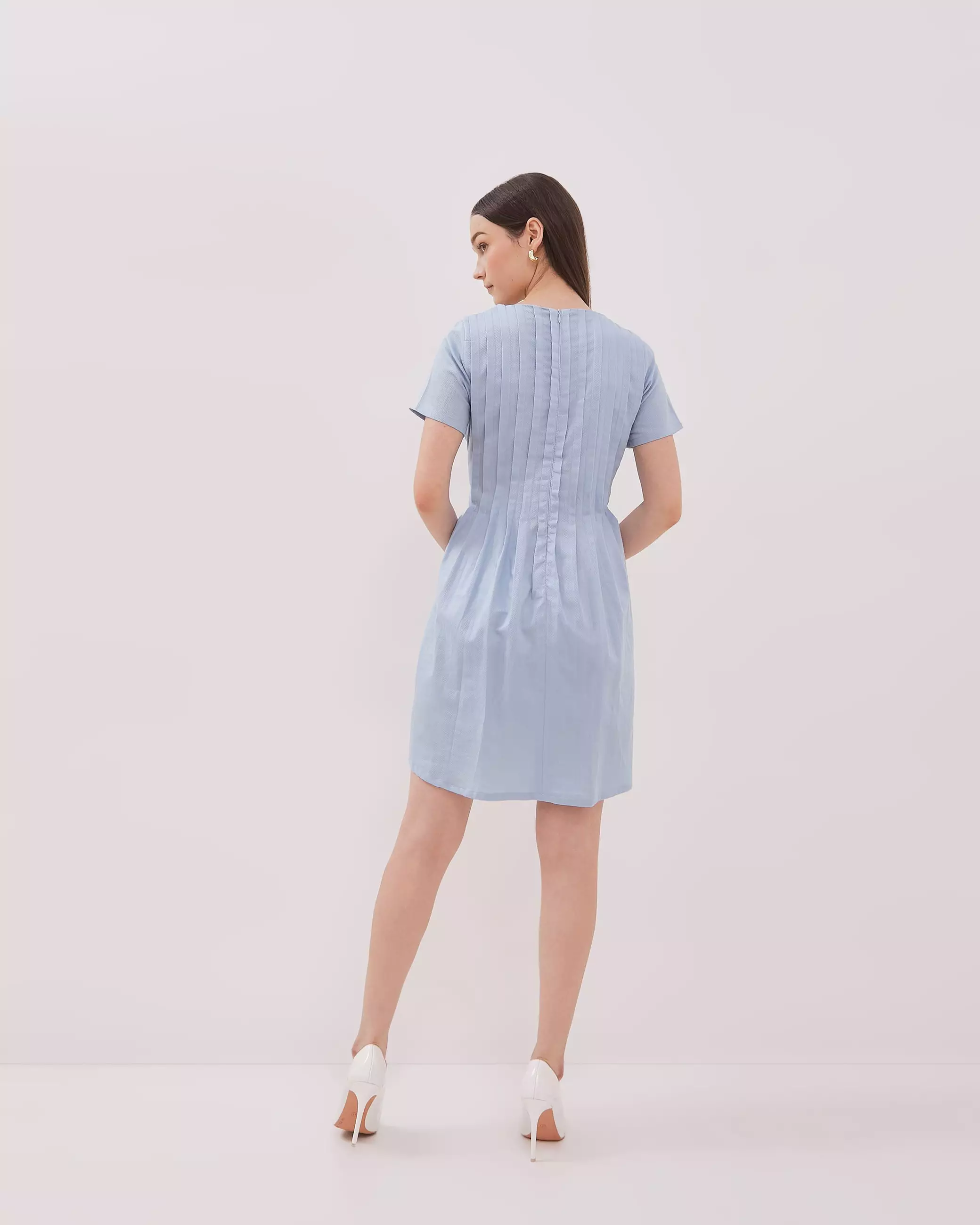 Urban Exchange Nayla Blue Dress / Dress Katun Lengan Pendek Warna Blue