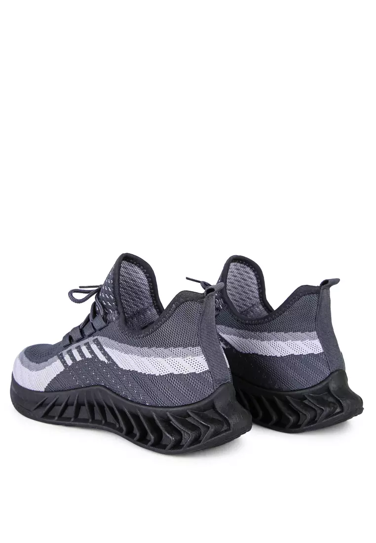 Grey Slip On Knitted Running Trainers