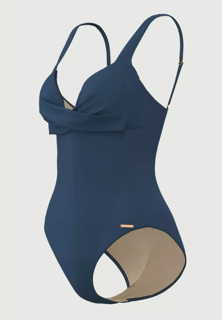 Waterlily Shines藍色交叉前襟連身泳裝