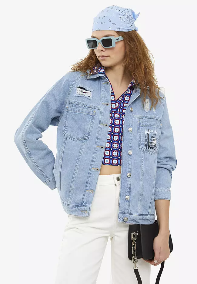 Buy LC Waikiki Shirt Collar Printed Long Sleeve Denim Jacket 2024 ...