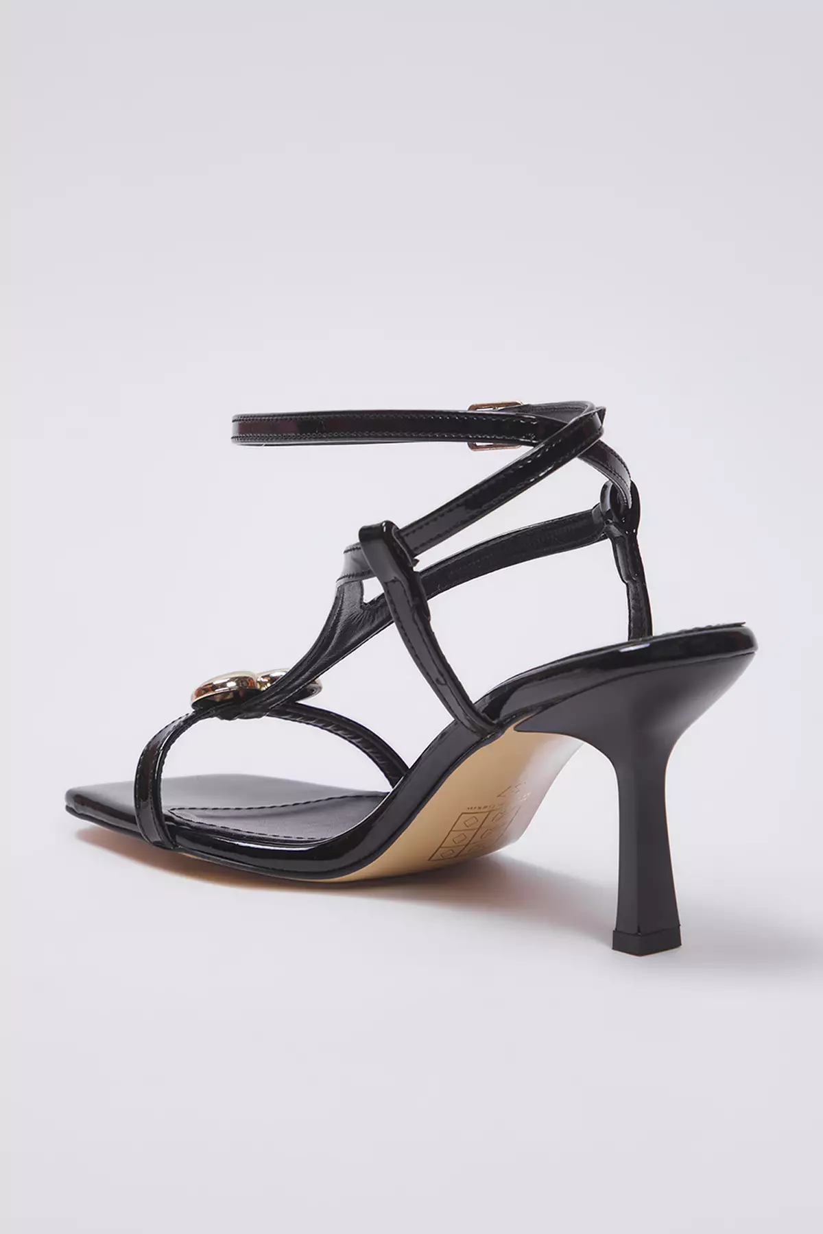 Black Gold Heart Accessory Detailed Patent Leather Women's Thin Heeled Sandals Takss25To00094