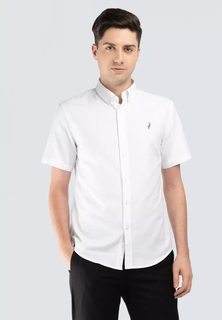 White polo button up sale short sleeve