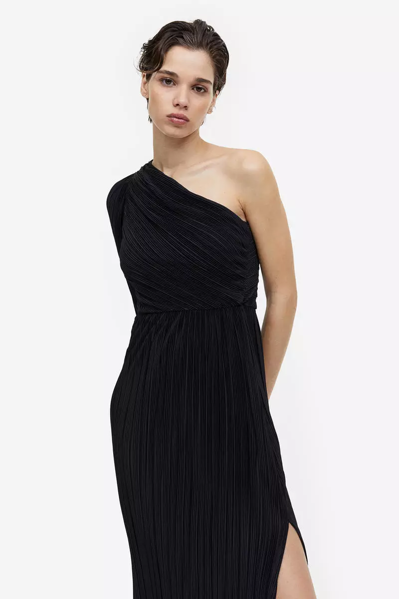 Pleated one-shoulder dress