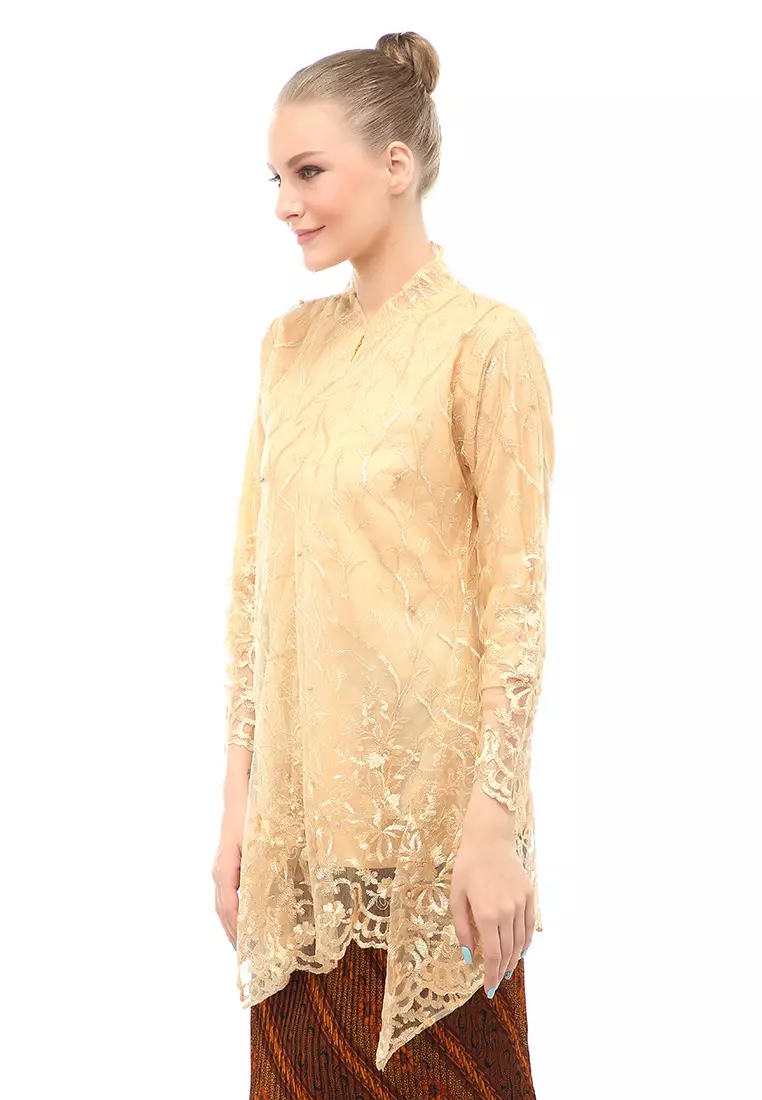 Kebaya Tunik Atasan Wanita Design Tulle Premium Quality - Yellow