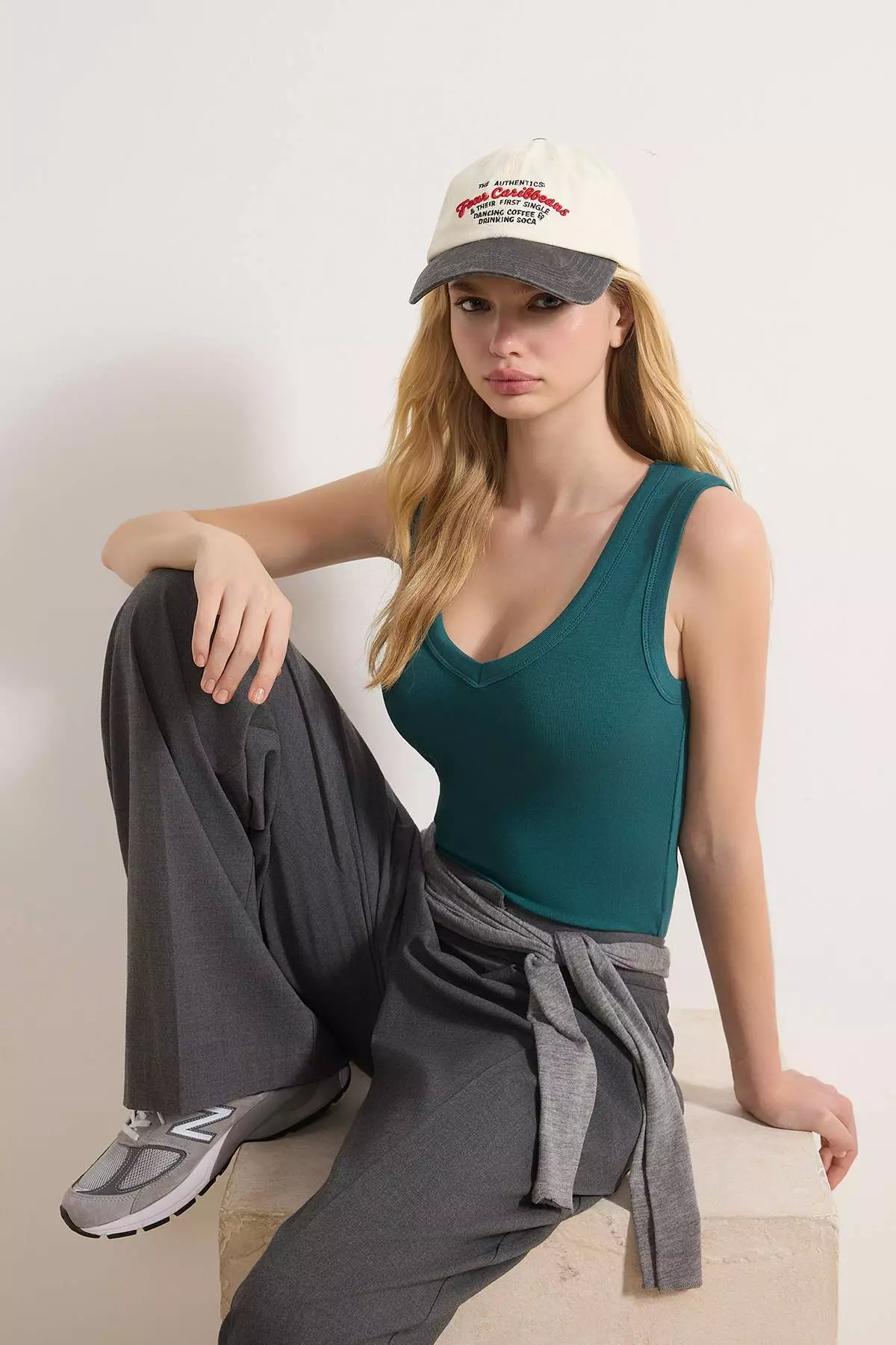 Petrol Fitted/Sleeveless Stretch Knit Tank Top Twoss25Al22