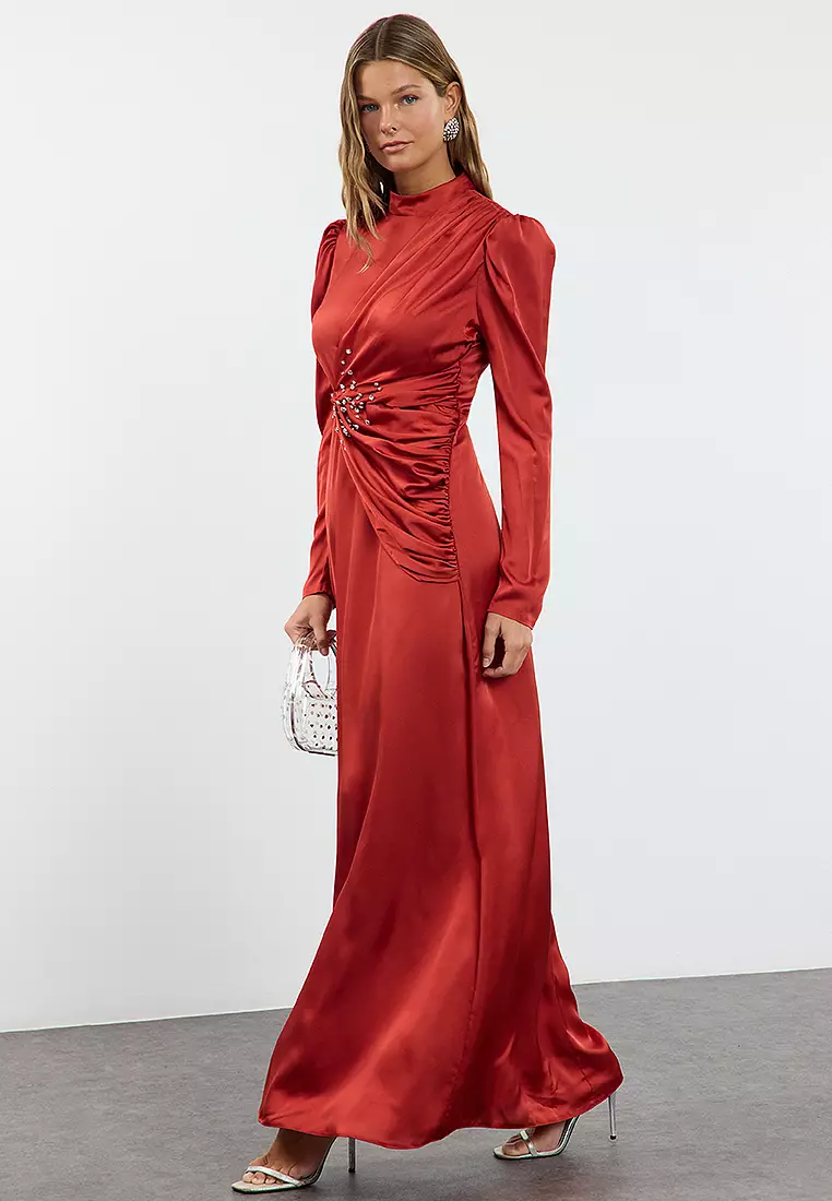 Modest Ruched Evening Maxi Dress
