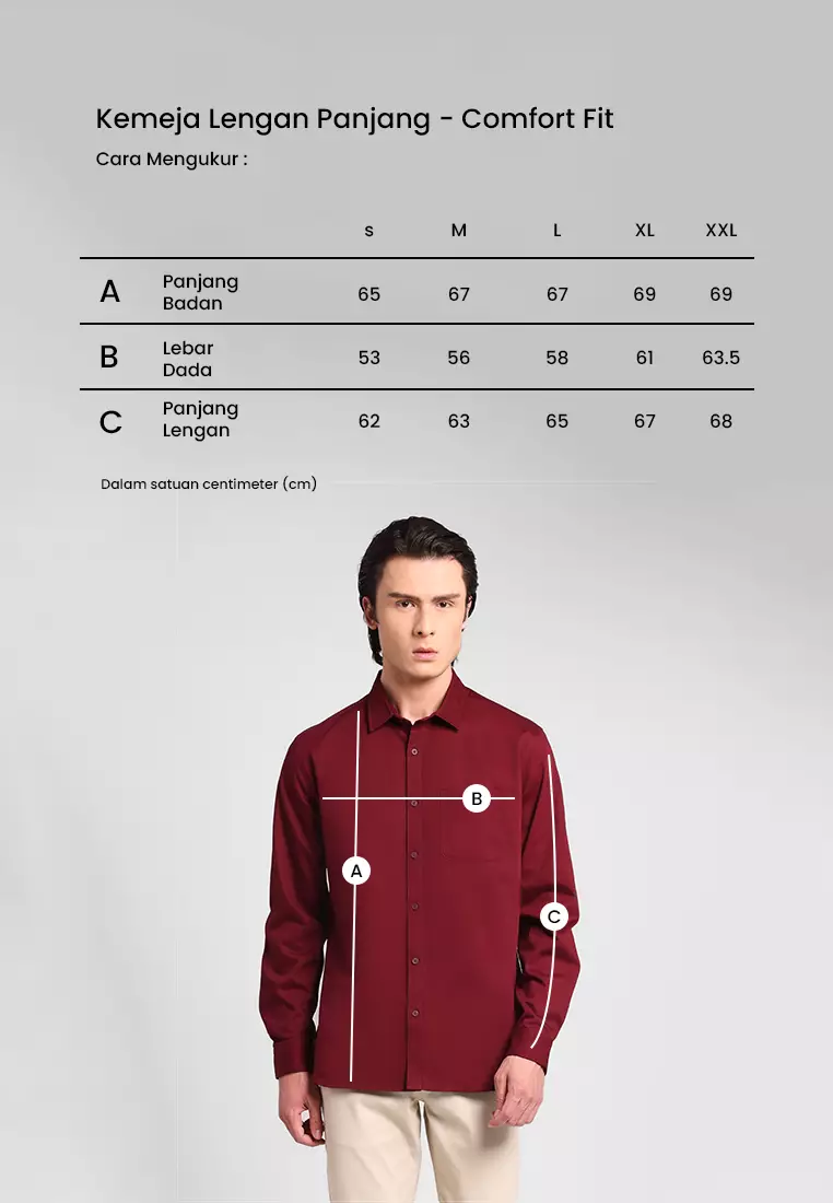 MANZONE - Kemeja Lengan Panjang Pria Maveric 06 Comfort Fit - Maroon Warna Maroon
