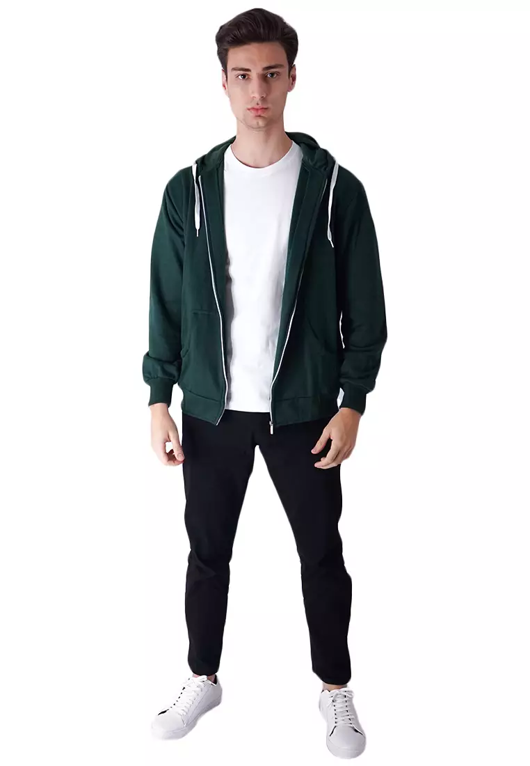 Jaket Polos Hoodie Zipper Sweater Warna Hijau