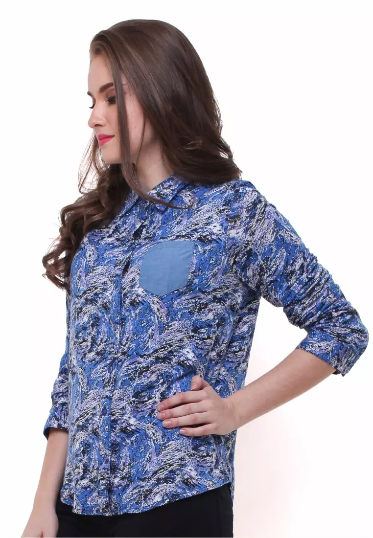 LGS - Regular Fit - Kemeja Wanita - Motif Abstrak - Biru - LSH.555.S1270L.507