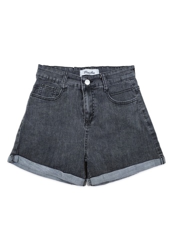 DRUM black and grey Rolled Up High Waist Short Jeans- Dark Grey 9E9E0AAE072846GS_1