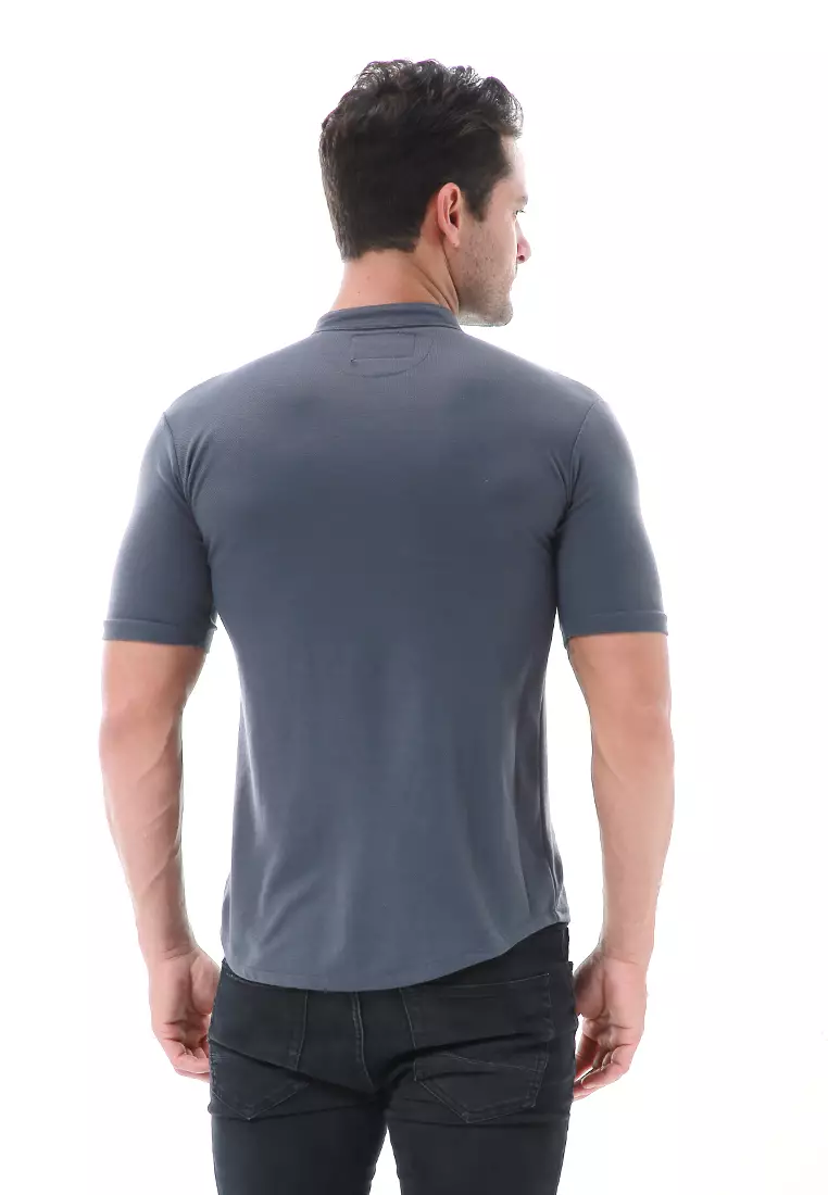 Leopold Atasan Pria Kemeja Kasual Slim Fit Lengan Pendek Motif Polos Material Cotton ORIGINAL - Gray