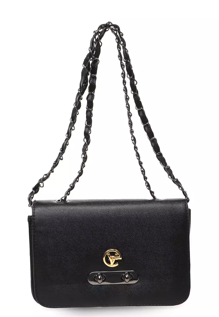 Tas Slempang Wanita Motif Polos Design Simple Crossbody Bag Women - Hitam