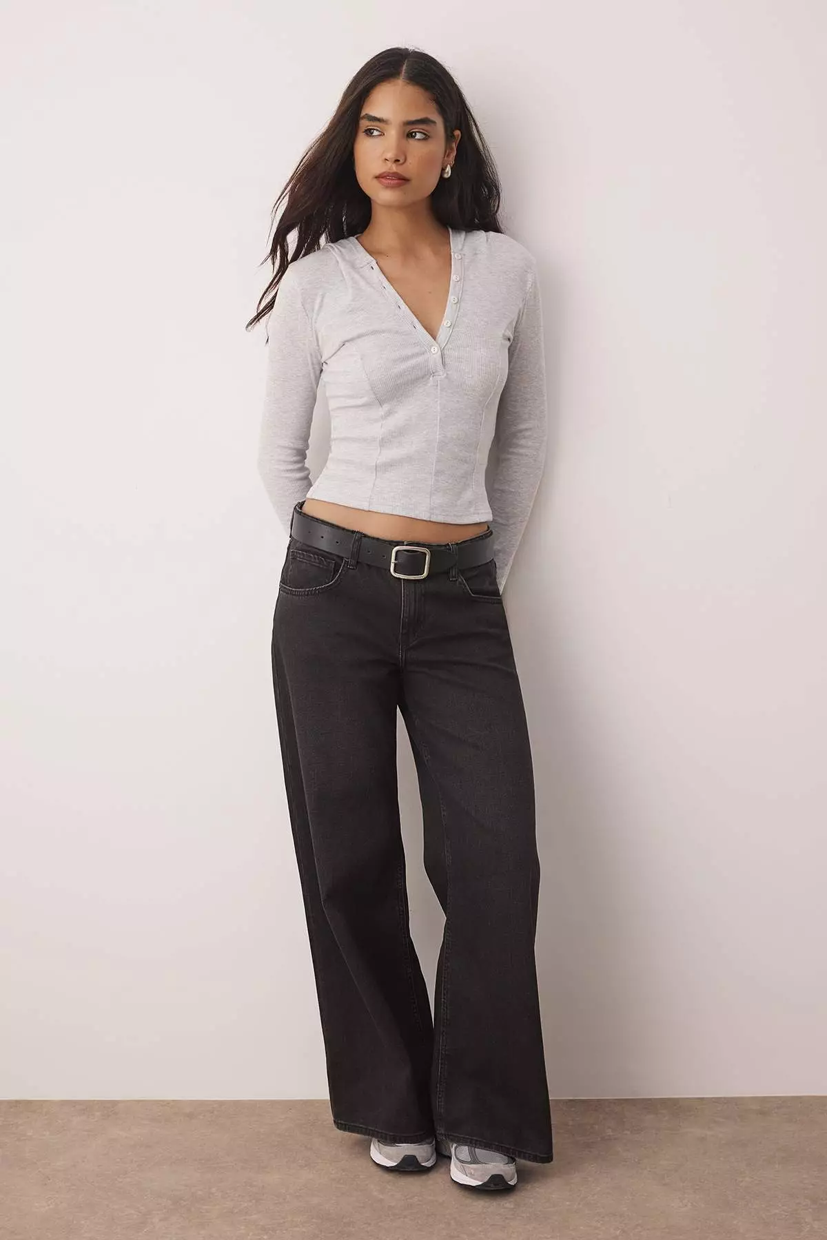 Snow Melange Hooded Ribbed Buttoned Fitted/Body-Smoothing Knitted Blouse Twoaw26Bz00033