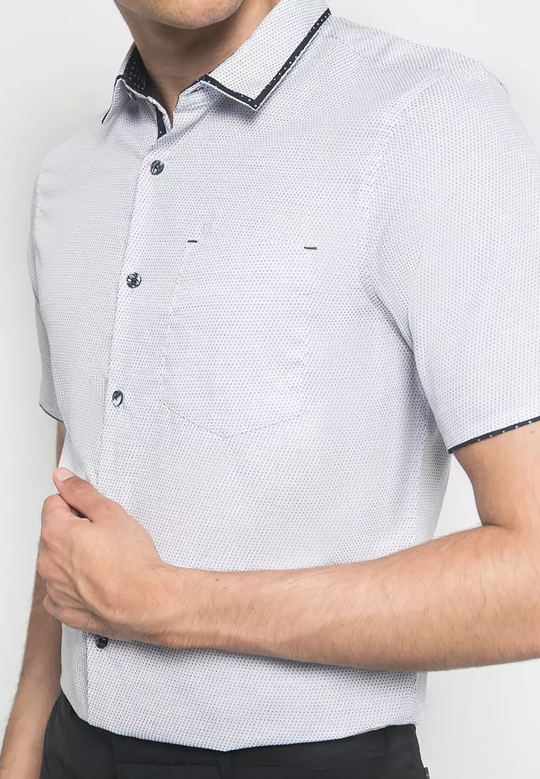 Johnwin - Kemeja Casual - Motif Polkadot - Putih - Pria - Slim Fit - ASH.670.K880.809.C