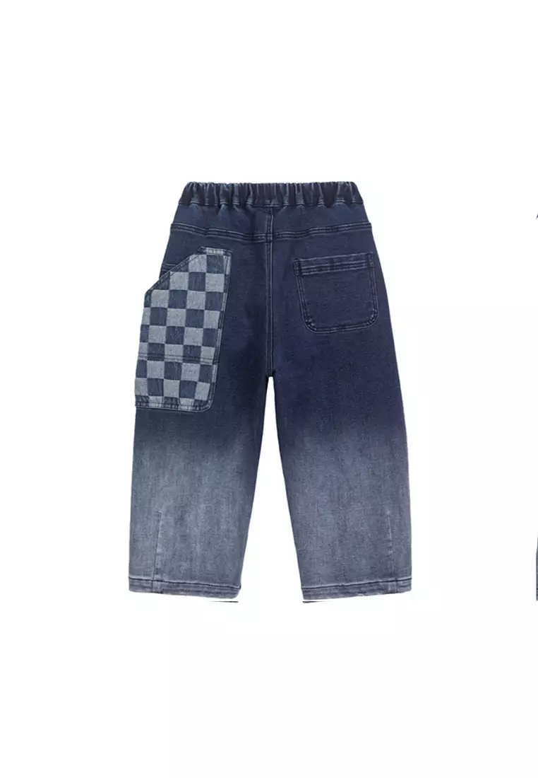 Gradient Faded Denim Jeans With Back Checkered Stitching Design