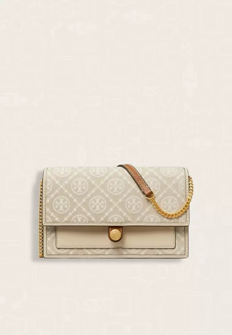 Tory Burch T Monogram Chain Wallet Ivory