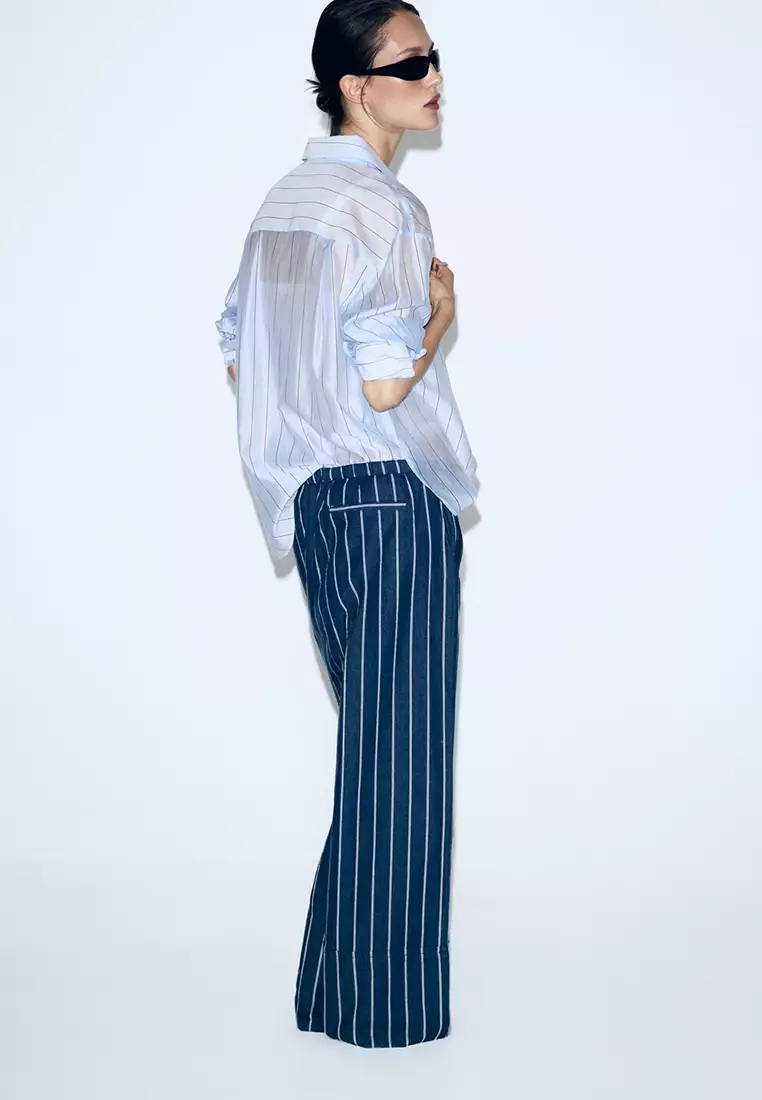 Turn-Up Hem Striped Trousers