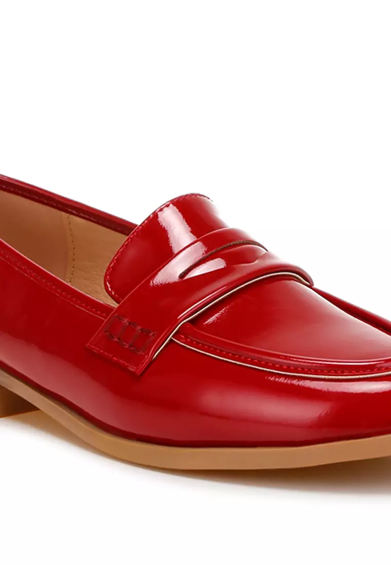 Penny Strap Detail Loafers in Red
