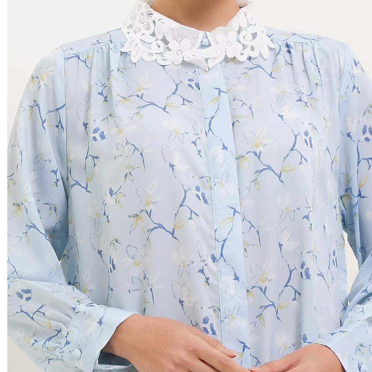 MFMW Zohara Dress Gamis Soft Blue Motif Bunga