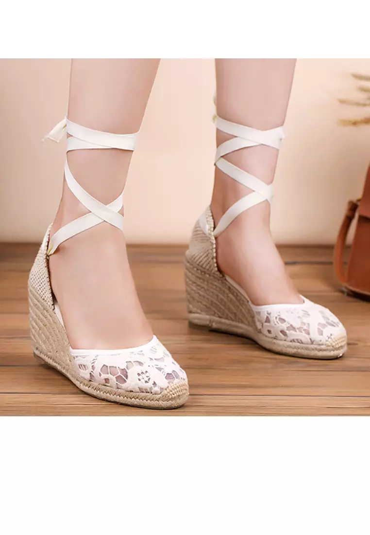 9CM Lace Up Mesh Wedge Espadrilles HB105
