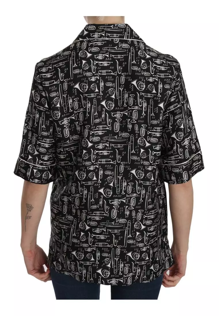 Dolce & Gabbana Blue Musical Instruments Print Tapered Pants main image 1