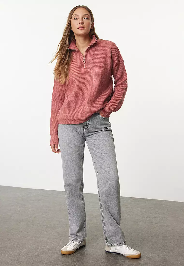 Soft Texture Zippered Knitwear Sweater