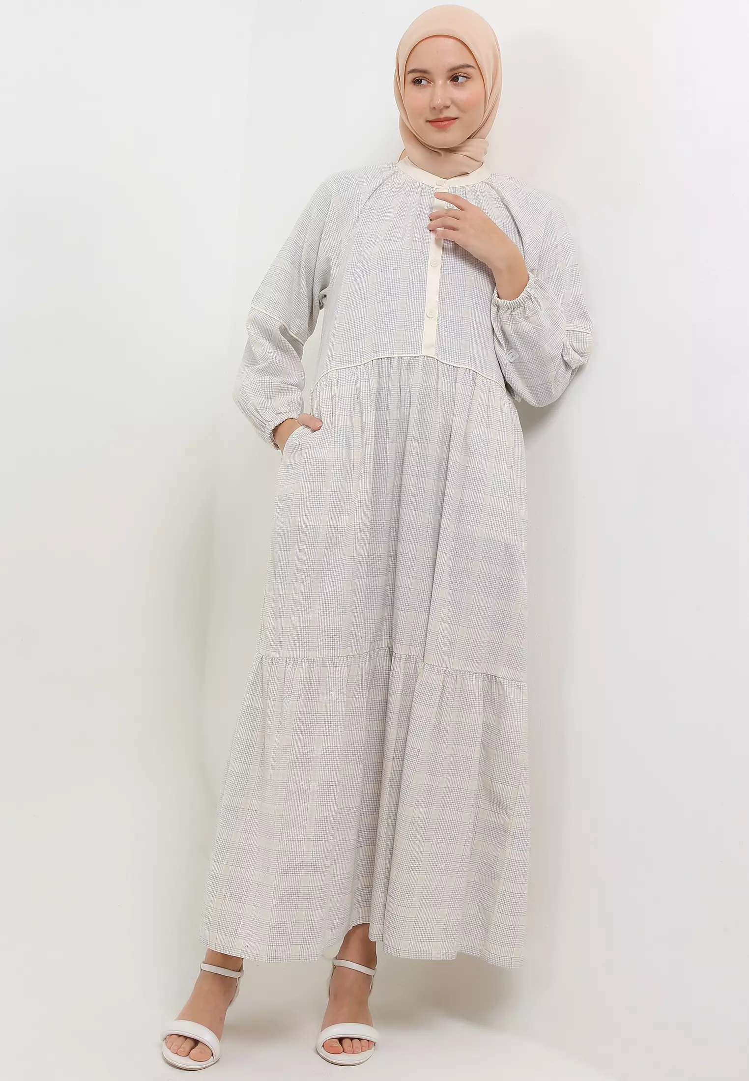 MFMW Shaadi Dress Gamis Broken White Motif Kotak