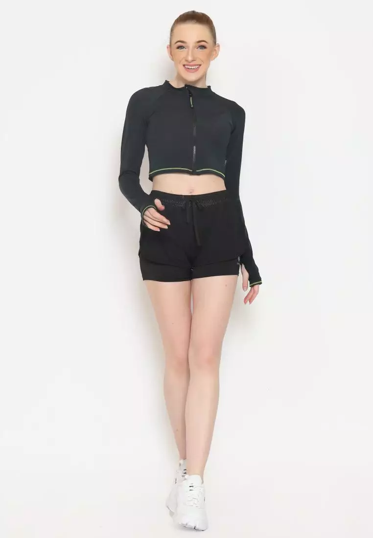 Fitwear - Jaket Crop Zip Front Olahraga Sepeda / Berenang ZENDAYA SLIMFIT LS - NEON