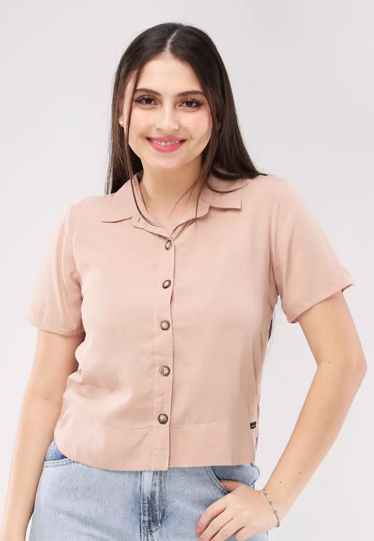 Woven Plain Rayon Short Sleeves Blouse